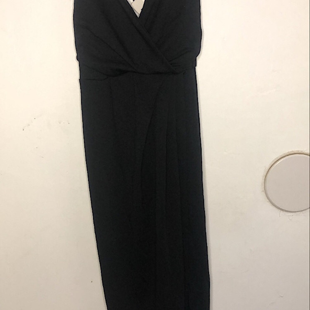 Long Black BooHoo V Shape Neckline Dress